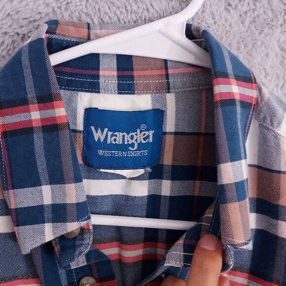Vintage Wrangler Shirt Mens Medium Embroidered Sleeve Rodeo Western Plaid Ranch - Picture 2 of 7